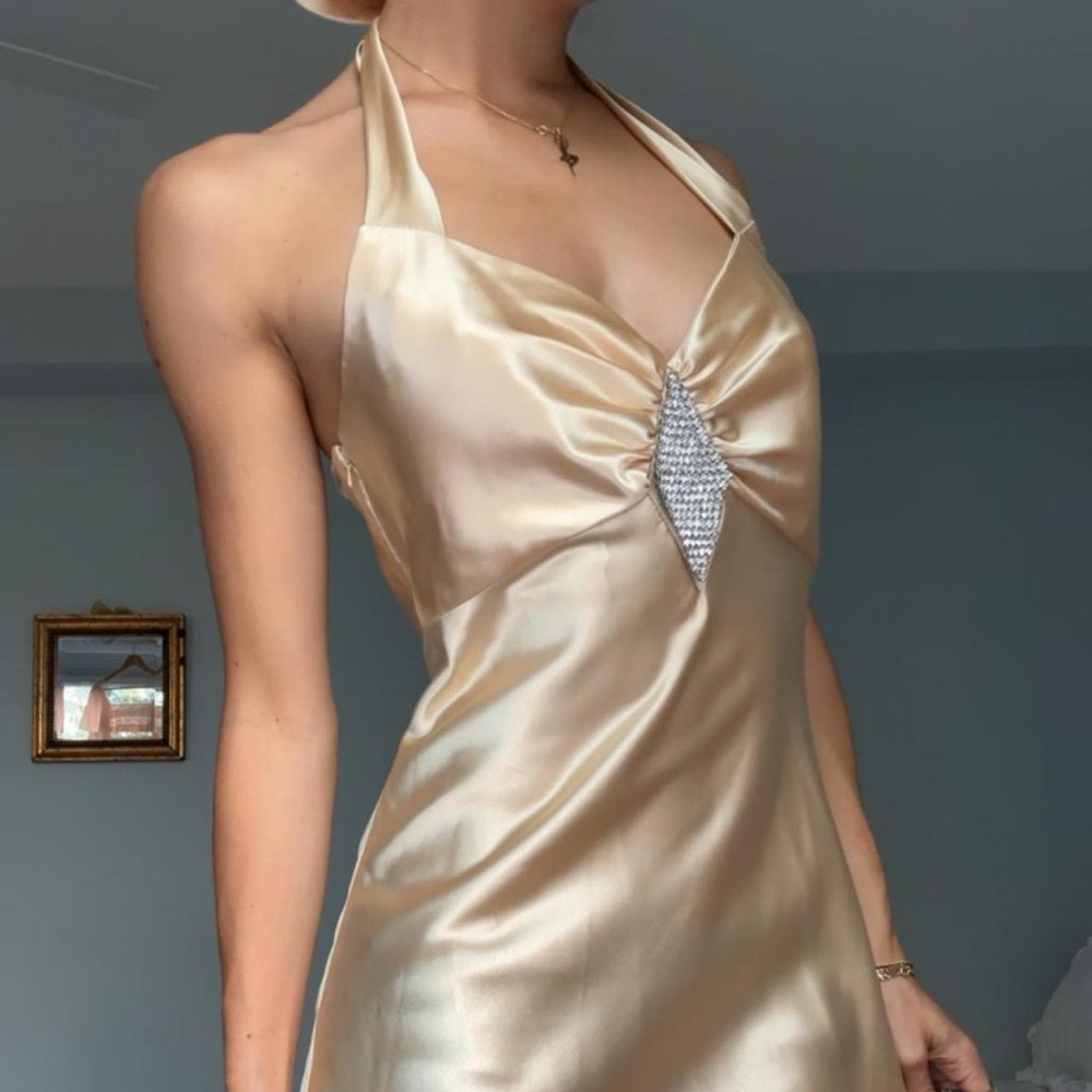 Jessica McClintock Cream Satin Backless Dress